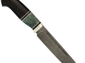 Нож Егерь, сталь дамаск, рукоять граб, вставка карельская береза