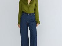 Сатиновая блузка из вискозы, Зеленый