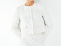 Пушистая мини-юбка из твида с пайетками и бисером, Белый