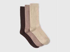 Носки в рубчик, 3 пары, Бежевый