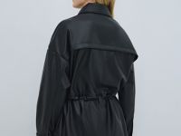 Куртка-рубашка на кулиске из искусственной кожи, Черный