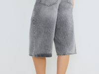 Джинсовые шорты-бермуды с высокой посадкой, Серый