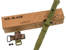 Тактический нож Mr.Blade Leshiy serrated blackwash, сталь AUS-8, рукоять OD Green Elastron