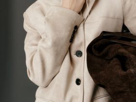 Однобортный жакет из искусственной замши, Бежевый