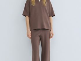 Поло с воротником на молнии, Коричневый