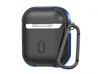 Чехол WiWU Defense Armor для AirPods 2 противоударный с карабином (черный/синий бампер)