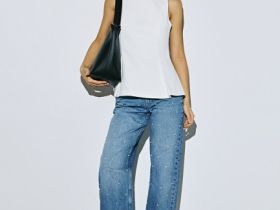 Прямые джинсы с жемчужинами, Голубой