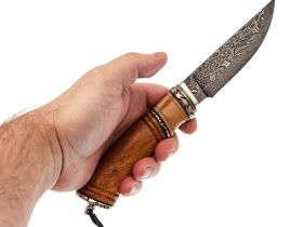 Авторский нож Сокол, сталь мозаичный дамаск, подарочная шкатулка