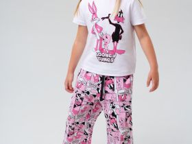 Комплект трикотажный для девочек: фуфайка (футболка), брюки