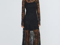 Кружевное платье с длинными рукавами, Черный