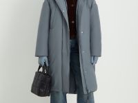 Пуховое пальто широкого силуэта с хлопком