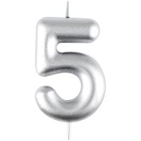 Свеча для торта с держателем MESHU "Цифра 5", 6 см, серебряная, блистер