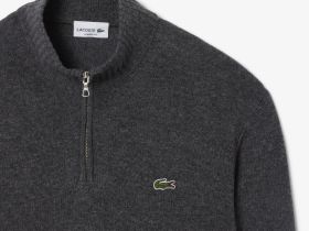 Мужской шерстяной свитер Lacoste на молнии с высоким воротом