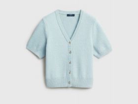 Укороченный кардиган с золотыми пуговицами, Зеленый