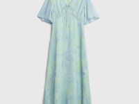 Шифоновое платье с принтом, Зеленый