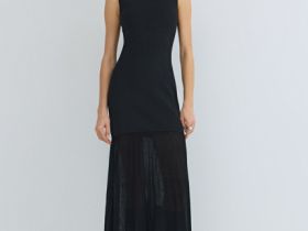 Вязаное платье с драпированной юбкой, Черный