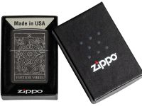 Зажигалка ZIPPO Wheel Of Fortune с покрытием High Polish Black, латунь/сталь, черная, глянцевая, 38x13x57 мм