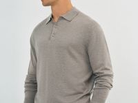 Вязаный джемпер-поло с длинным рукавом, Бежевый