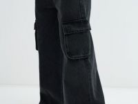 Широкие джинсы с карго-карманами для девочек, Серый