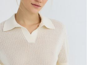 Джемпер поло из ажурной пряжи, Бежевый