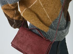 Сумка из натуральной кожи с ворсом, Фиолетовый