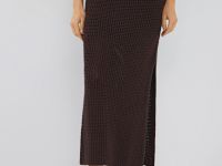 Юбка макси ажурной вязки, Коричневый