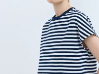 Футболка в полоску со спущенным плечом, Синий