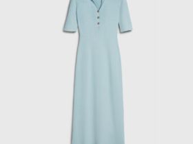 Платье в рубчик с воротником поло, Зеленый