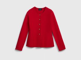 Кардиган с баской и золотыми пуговицами, Красный