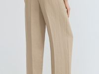 Прямые брюки cо складками, Бежевый