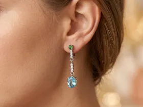 Серьги из серебра с топазами и хромдиопсидами э0681сг12250372
