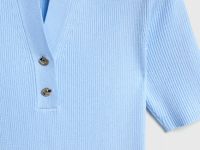 Джемпер в рубчик с воротником-поло, Голубой