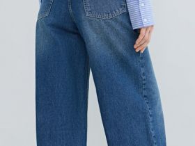 Ультраширокие джинсы с высокой посадкой, Синий
