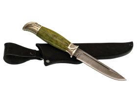 Финка НКВД, дамаск, стабилизированная зеленая карельская береза