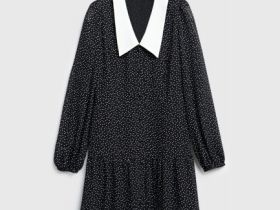 Платье мини из шифона в горошек, Черный