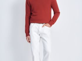 Джемпер из хлопка и шерсти с округлым вырезом