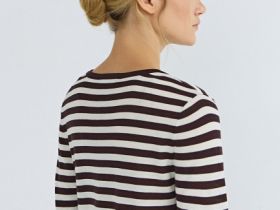 Джемпер в полоску с коротким рукавом, Коричневый