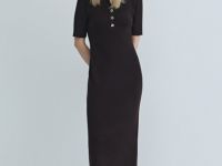 Платье в рубчик с воротником поло, Коричневый