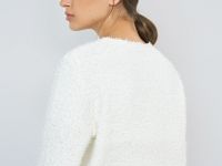 Укороченный кардиган из махровой пряжи, Белый