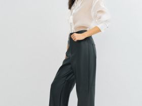 Прямые брюки из искусственной кожи, Черный