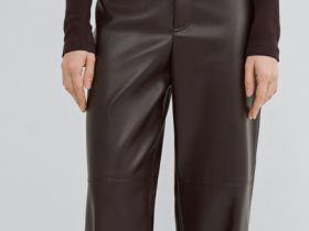 Прямые брюки из искусственной кожи, Коричневый