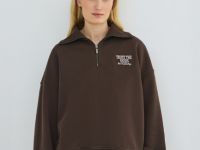 Толстовка с воротником-стойкой на молнии, Коричневый