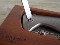 Нож складной LionSteel SR2DL G Mini, сталь клинка дамасская сталь Chad Nichols Damascus "Lizard" Pattern, рукоять титан по технологии Solid®, серый