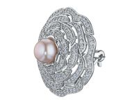 Брошь из белого золота с бриллиантами и жемчугом э0952бш03220405
