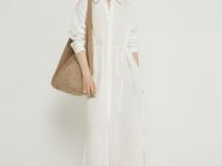 Платье-рубашка с поясом, Белый