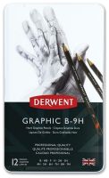 Набор карандашей чернографитных Derwent "Graphic Hard" 12 шт (B-9H) в металл коробке