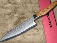 Кухонный нож шеф Shimomura Сантоку 170 мм, сталь VG-10 Damascus, рукоять дерево