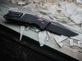 Полуавтоматический складной нож Trident Mk3 Black-Red Tanto, сталь D2, рукоять GRN