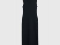 Вязаное платье в рубчик с горловиной-стойкой, Черный