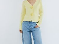 Широкие джинсы с асимметричной застёжкой, Голубой